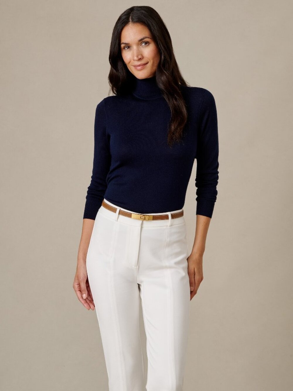 J McLaughlin Camille Silk Blend Turtleneck - Winter Navy NEW